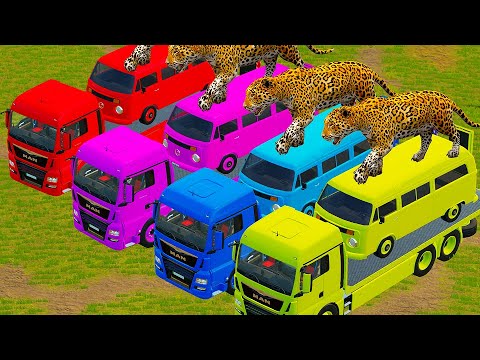 TRANSPORTING COLORED CARS WITH COLORED TRUCKS MERCEDES BENZ LOAD & TRANSPORT Farming Simulator 22