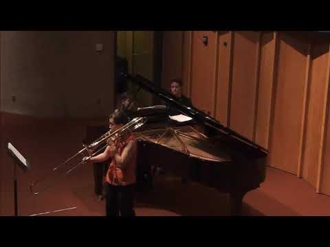 A Caged Bird by Barbara York, performed by Megumi Kanda, trombone, and Yoko Yamada, piano