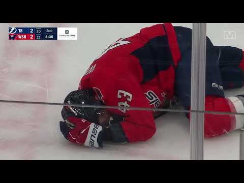 Nikita Kucherov gives a friendly elbow to face to Tom Wilson after his hit (13 apr 2024)