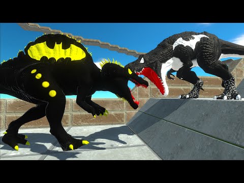 BATMAN T-REX vs BATMAN SPINOSAURUS DEATH FALL - Animal Revolt Battle Simulator