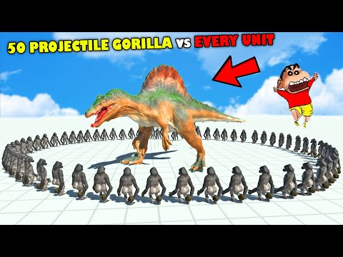 50 PROJECTILE GORILLA vs EVERY UNIT | SHINCHAN and CHOP fight DINOSAURS😱|😂Funny game in Hindi