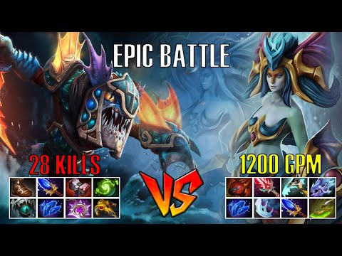 Mega battle Naga siren 1200 gpm vs slark full items - Godadico Dota