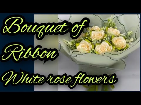 Diy || bouquet of ribbon white rose flowers || #nipucraft #howtomake #viralvideo