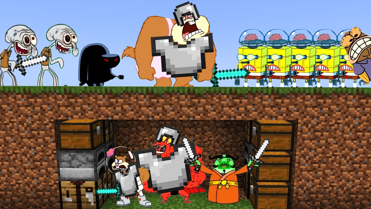 3 Minecraft Speedrunners Larry,  Sandy, Master Udon VS 10 Hunters