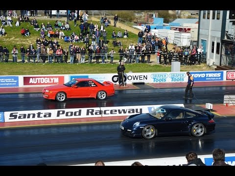 The Fast Show 2015, Santa Pod, 530bhp Porsche 997 Turbo v 595bhp R32 Skyline GTR