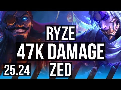 RYZE vs ZED (MID) | Good KDA: 13/1/9, 47K damage | KR Diamond | 25.24