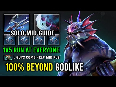 How to Solo Mid Slardar 100% Nonstop Beyond Godlike First Item Harpoon Permanent Bash Dota 2