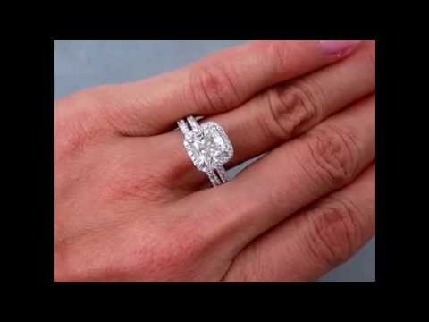 2.15 ctw Diamond Engagement Ring and Wedding Band Set with a 1.61 ct Cushion Cut Center Diamond