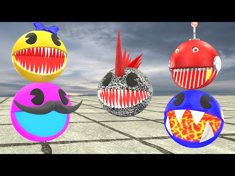 Yellow Pacman and Lava Pacman Fights Monster Pacman and Robot Pacman