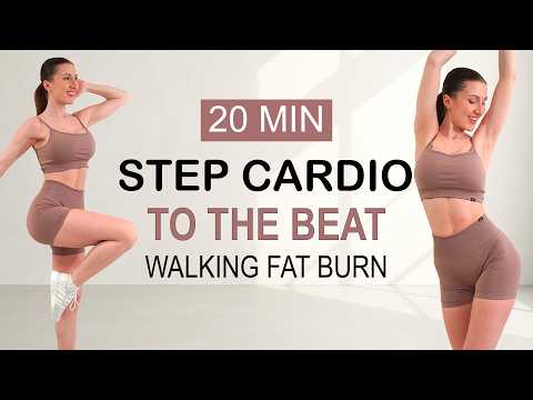20 MIN CARDIO STEP WORKOUT to the BEAT | Walking Fat Burn, No Repeat, No Equipment, Fun & Sweaty