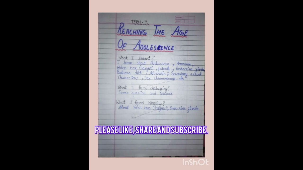 #LEARNER'S DIARY 📘#class -8  Science🧪💉 chapter - REACHING THE AGE OF ADOLESCENCE .