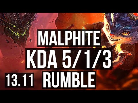 MALPHITE vs RUMBLE (TOP) | 2.1M mastery, 5/1/3 | KR Master | 13.11