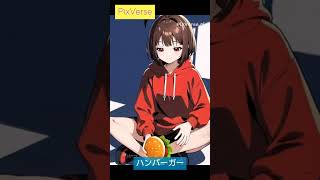 PixVerseで生成／ハンバーガーとうどんとフライドポテトを食べる女の子　#shorts #ai動画