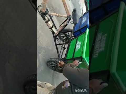 Green blue Tricycle garbage rickshaw
