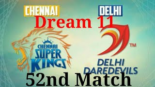 CSK VS DD 52nd IPL MATCH DREAM 11 TEAM ||  Chennai vs Delhi Dream 11 team