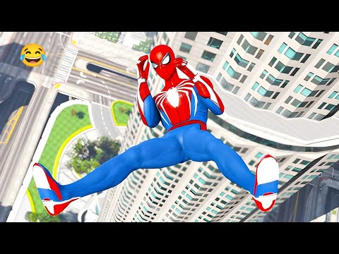 SPIDERMAN CRAZY JUMPS/FALLS #75 (GTA 5 Spider-Man Fails)