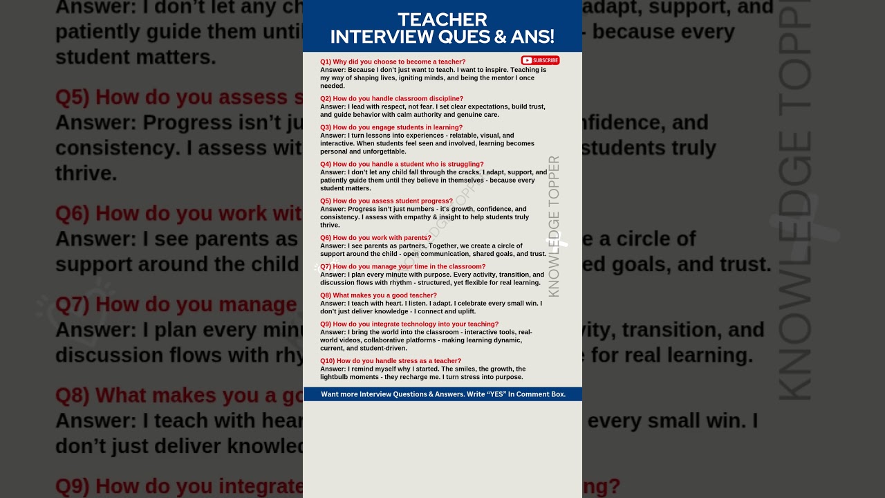 Teacher Interview Questions and Answers | Teaching interview Questions and  Answers