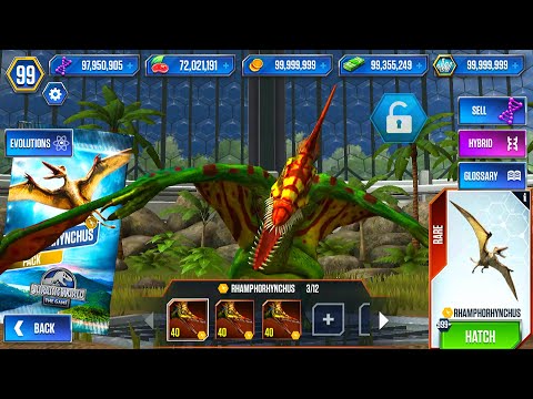 UNLOCKING RHAMPHORHYNCHUS 999+ X3 MAXED | JURASSIC WORLD THE GAME