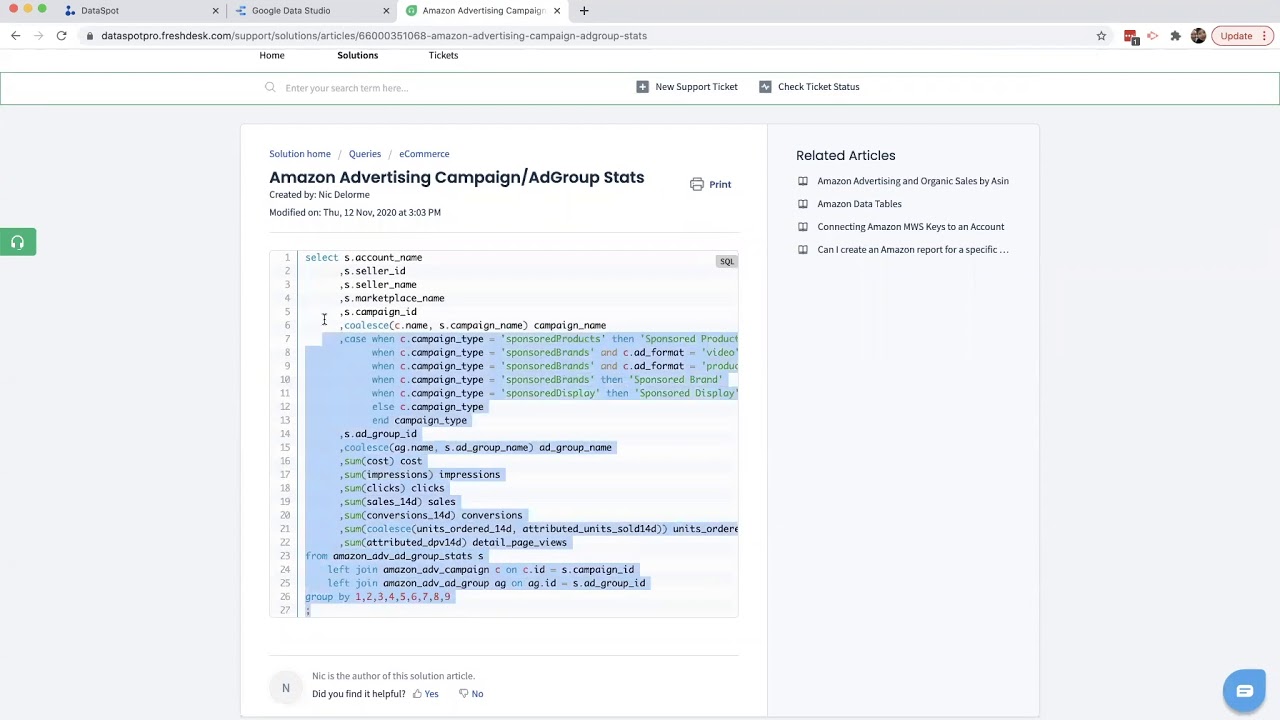 Data Spot Pro - Google Data Studio Custom Query Tutorial