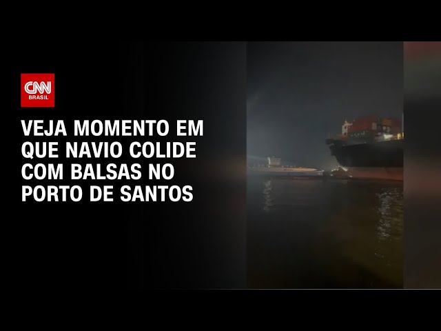 Navio bate em balsas no Porto de Santos e tripulantes pulam no mar | LIVE CNN