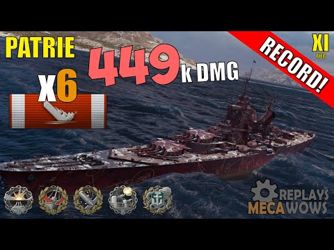 DAMAGE RECORD! Patrie 6 Kills & 449k Damage | World of Warships Gameplay