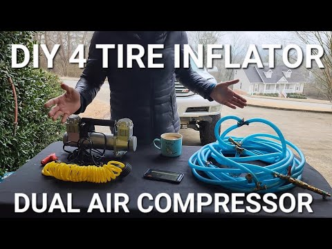 DIY 4 Tire Inflator & Ebay Twin Air Compressor Setup (Speed Test Air Down Air Up Time, 20 to 36 psi)