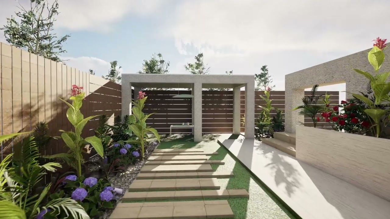 Linear Backyard Garden 3D Model