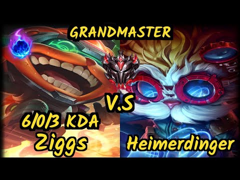 Scarra (ZIGGS) vs HEIMERDINGER - 6/0/3 KDA MID GAMEPLAY - NA Ranked GRANDMASTER