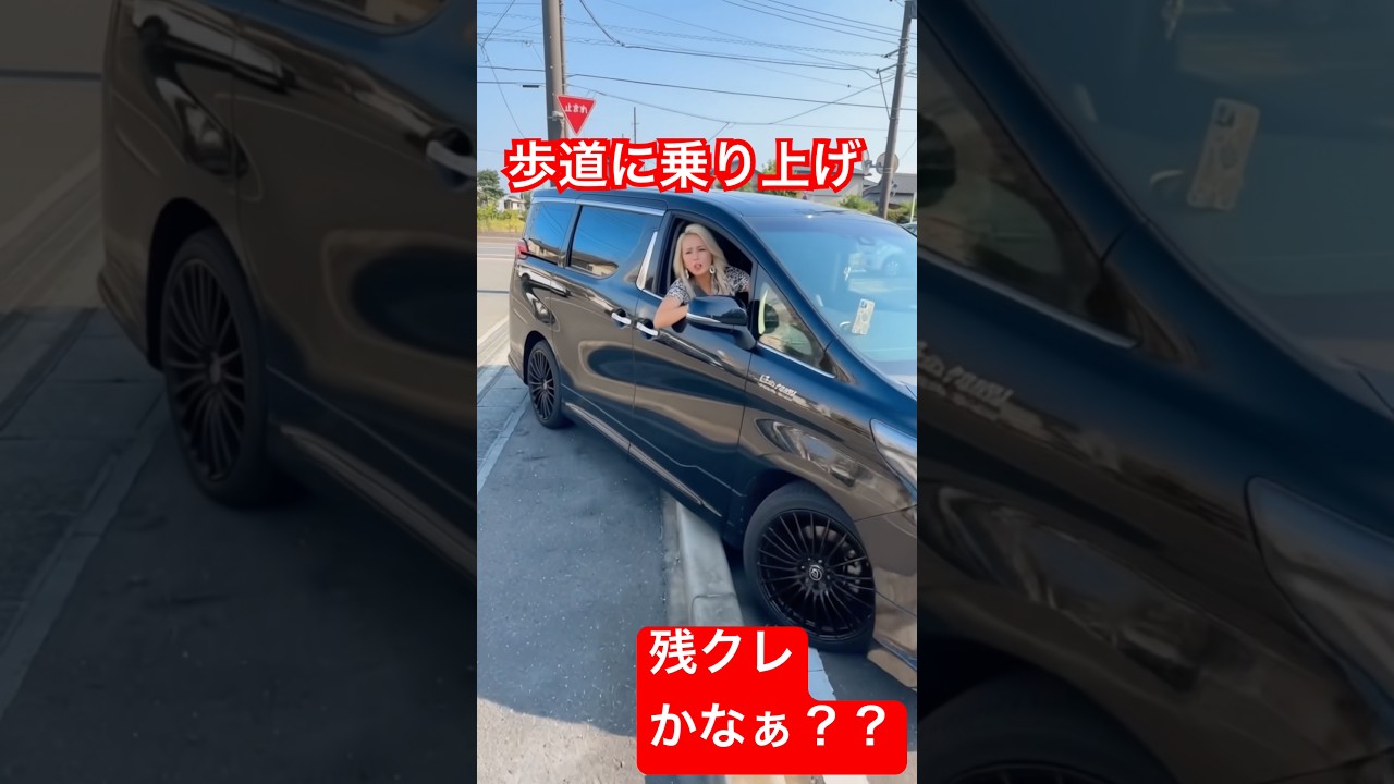 歩道に乗り上げてしまったアルファード😨