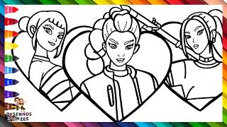 Desenha e Colora Rumi, Mira e Zoey de HUNTRIX de Guerreiras do K POP 👩‍🎤✨👹🗡️🌈 Desenhos para Crianças