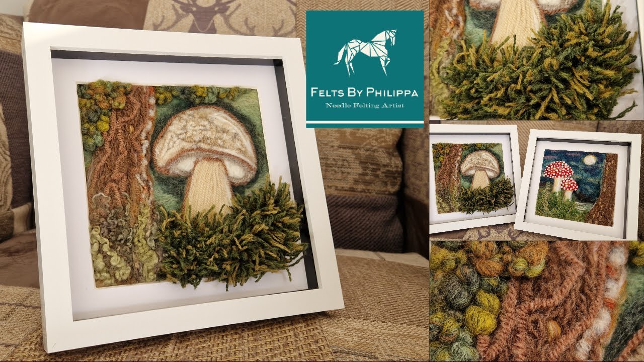 🍄 MUSHROOM FUN! // How To Needle Felt This 2D Mushroom Picture // Creating Texture And Depth 🍄