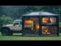 Luxury 2 STORY TENT Camping In Heavy Rain ️ ALONE In A Comfortable Shelter Eat Sleep Study ASMR