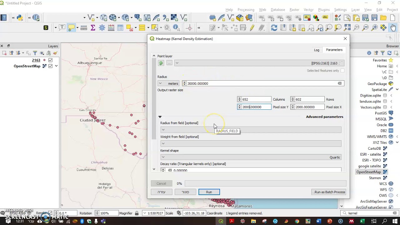QGIS 3 heatmap - Kernel density estimation