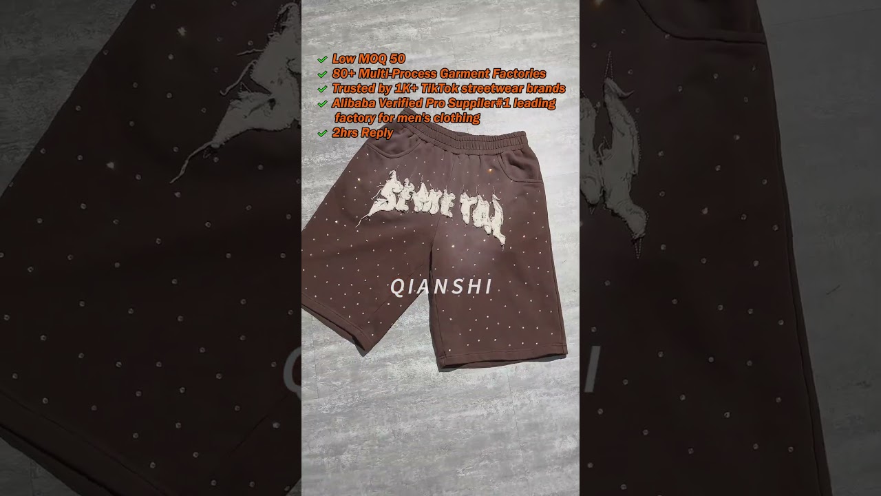 Factory Floor + Brown Shorts with Rhinestone & Appliqué 🧵✨ #garmentfactory  #appliqueembroidery