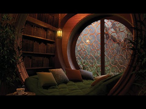 Cozy Reading Nook Ambience: Heavy Rain on Window Sounds and Crackling Fire