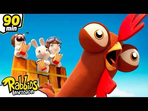 Battle of the Giants! 🍿🐔 | RABBIDS INVASION 🐰 | 90mn Compilation | Cartoon for kids