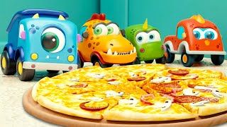 Os carrinhos monstros Mocas comem pizza e fazem um piquenique! Desenho animado infantil