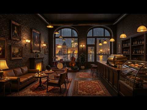 Cozy Rainy Coffee Shop 🌧️ Soft Jazz Instrumental Music & Gentle Rain Sounds for Calm Nights