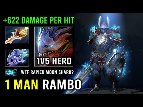 WTF 1 Man Rambo +622 Damage Per Hit Rapier Moon Shard 1v5 Elder Dragon Knight Dota 2