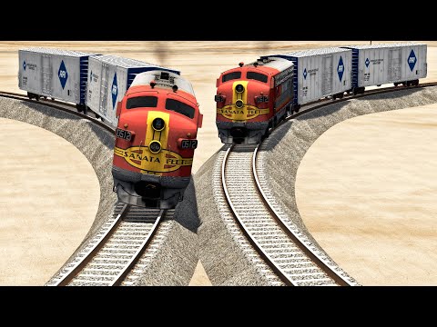 Trains vs Sharp Turn – BeamNG.Drive