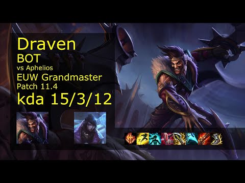 Draven ADC vs Aphelios - EUW Grandmaster 15/3/12 Patch 11.4 Gameplay