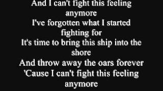 Video thumbnail of "Chicago - I Can't Fight This Feeling Anymore Lyrics"