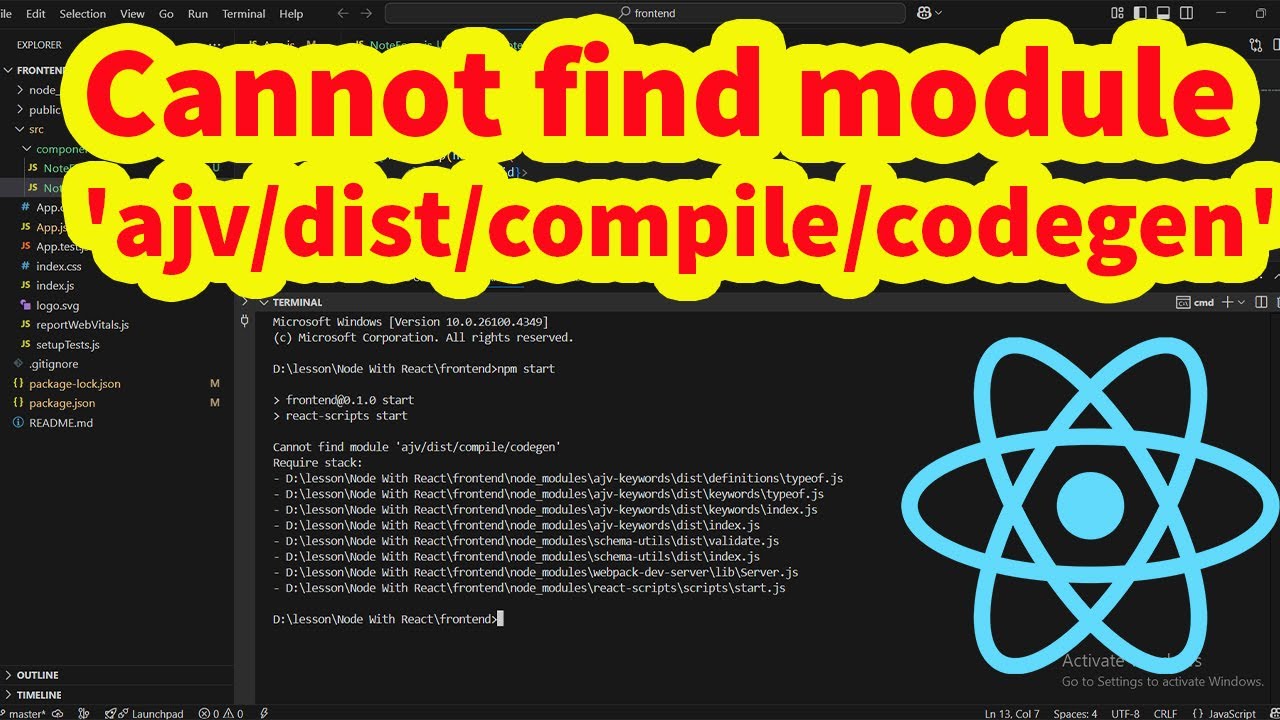 Fix React - Cannot find module 'ajv/dist/compile/codegen' Require stack