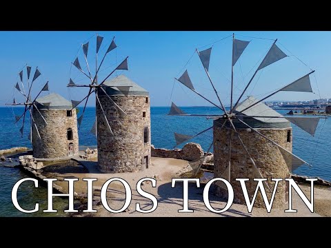 Chios town, Island Chios, Greece - Windmills | Castle | Former Mosque | by drone [4K]. #chios