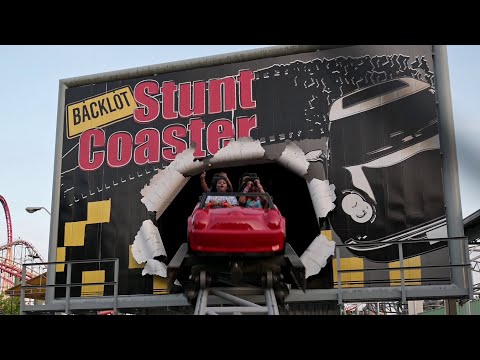 Off-ride footage of a Backlot Stunt Coaster train