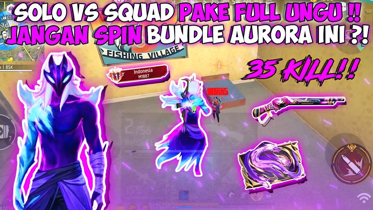 35 KILL SOLO VS SQUAD PAKE FULL UNGU !! JANGAN SPIN BUNDLE AURORA INI?! - BR Ranked