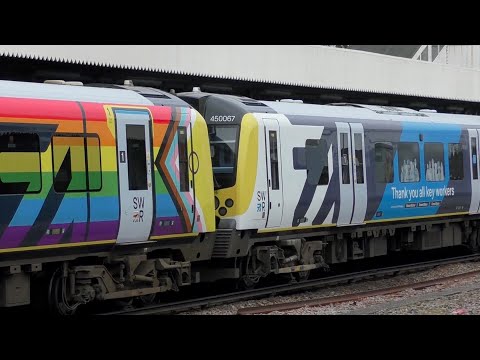 SWR Pride 444019 + 450067 Keyworkers 9 Car Combo Together At Rowlands Castle & Havant-5th April 2023