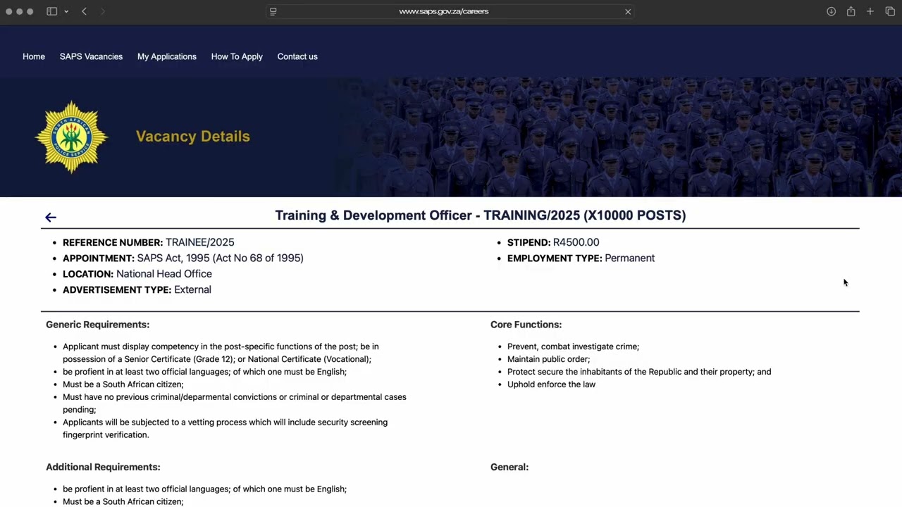 How to Register Your Profile and Apply for a Vacancy via the SAPS e-Recruitment Portal