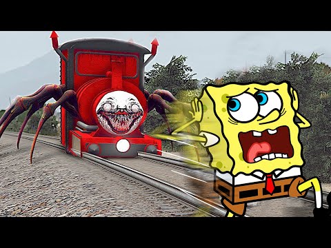 Spongebob Reaction: Cars With CHOO-CHOO CHARLES & HOUSE HEAD | BeamNG Drive Car Crashes