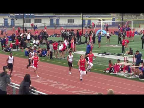 JVB 100m Heat 2 vs Servite & Rosary 3-7-18 - Los Alamitos Boys